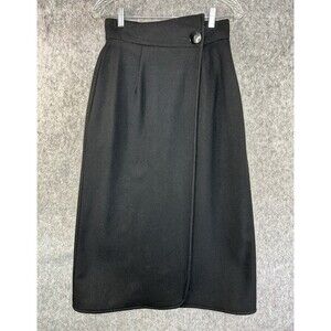 Vintage Ann Stevens Size 12 Black Wool Blend Long Wrap Skirt Academia